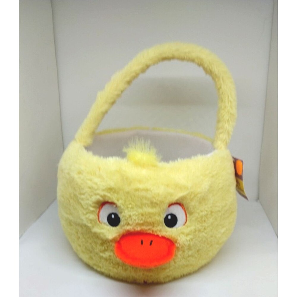 Easter {Duck} Design Yellow Color Basket w/Handle 10"D x 7" T Plush!